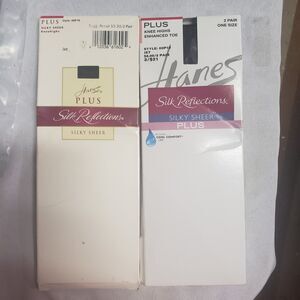 NOS Hanes Women's Silk Reflections JET BLACK Knee High SIZE: PLUS 2pr/box
